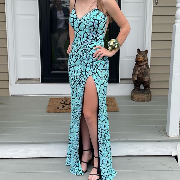 Sequin Embellished Sleeveless Cocktail Dress Teal - Jovani